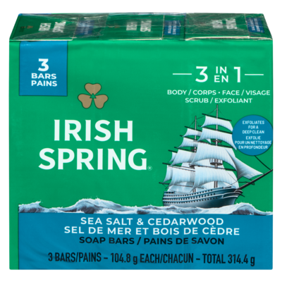 Irish Spring Soap Bars 3 In 1 Sea Salt & Cedarwood 3 ea, $2.00/1ea