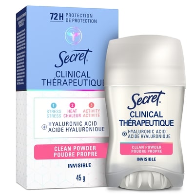 Secret Antisudorifique et désodorisant Thérapeutique avec acide hyaluronique, invisible en bâton, Ultra propre 45 g, 25,53 $/100g