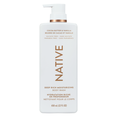 Native Nettoyant pour le corps hydratant riche en profondeur, beurre de cacao et vanille 650 ml, 3,08 $/100ml