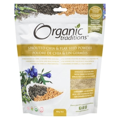 Organic Traditions Sprouted Chia & Flex Seed Powder 454 g, $5.94/100g