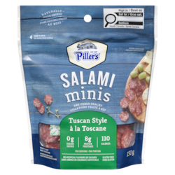 Piller’s Collations traité à sec salami minis à la toscane 150 g, 5,33 $/100g