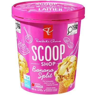 President's Choice Scoop Shop Ice Cream, Banana Split 946 ml, $0.63/100ml