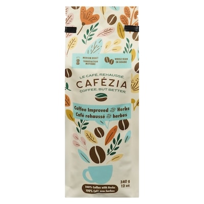 Cafezia 100% Coffee With Herbs Medium Roast Whole Bean 340 g, $7.64/100g