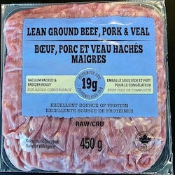 null Bœuf, porc et de veau hachés maigres 450 g, 1,66 $/100g