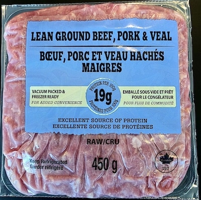 null Bœuf, porc et de veau hachés maigres 450 g, 1,67 $/100g