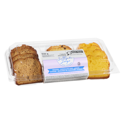 Trio de gâteaux tranchés - banane, pépites de chocolat, citron