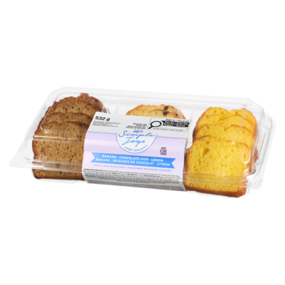 Trio de gâteaux tranchés - banane, pépites de chocolat, citron