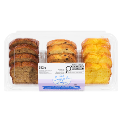 Trio de gâteaux tranchés - banane, pépites de chocolat, citron