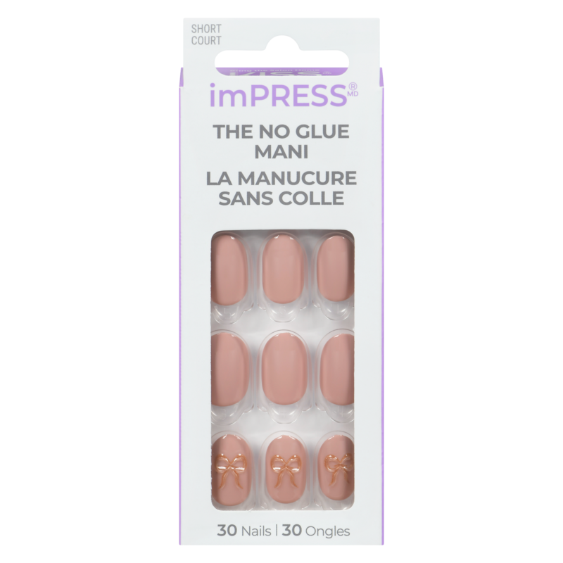 Kiss Impress Nails - Close To You, Pink And Gold, Oval, Short, 30 Ct Pink