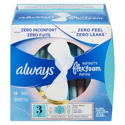 Always Serviettes hygiéniques Infinity taille 3 sans parfum, paquet de 14 14 ea, 0,54 $/1ch
