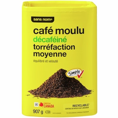 Café moulu décaféiné à torréfaction moyenne