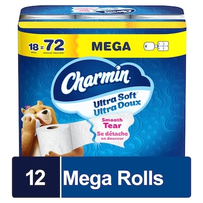 Charmin Toilet Paper Ultra Soft, 18 Mega Rolls, 2-ply Bath Tissue 18 ea, $1.67/1ea