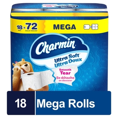 Charmin Papier hygiénique Ultra Doux, 18 rouleaux méga, papier hygiénique à 2 épaisseurs 18 ea, 1,47 $/1ch