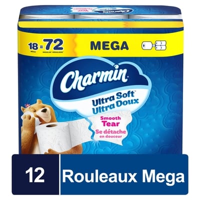 Charmin Papier hygiénique Ultra Doux, 18 rouleaux méga, papier hygiénique à 2 épaisseurs 18 ea, 1,67 $/1ch