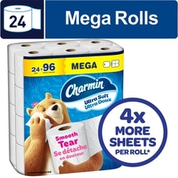 Charmin Toilet Paper Ultra Soft, 24 Mega Rolls 24 ea, $1.37/1ea