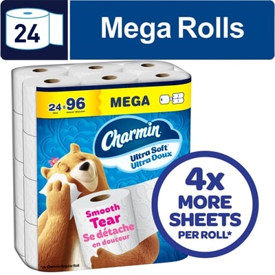 Charmin Toilet Paper Ultra Soft, 24 Mega Rolls 24 ea, $1.37/1ea