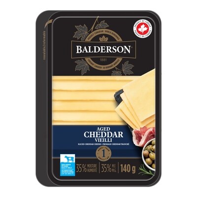 Balderson 1 Year Aged Cheddar Natural Sliced Cheese 140 g, $5.35/100g