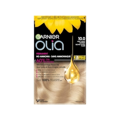 Garnier Olia Ammonia-Free Permanent Hair Dye, 10.0 Ultra Light Blonde, 60% Oils, 1 Kit 10.0 Ultra Light Blond 1 ea, $17.99/1ea