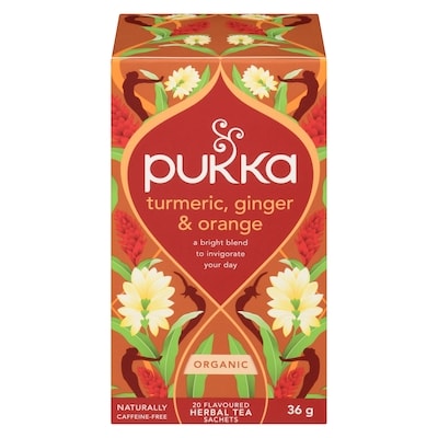 Pukka Flavoured Herbal Tea Sachets Turmeric, Ginger & Orange Organic 20 ea, $0.52/1ea