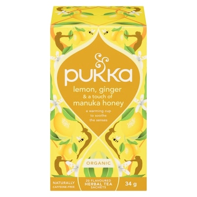 Pukka Flavoured Herbal Tea Sachets Lemon, Ginger & A Touch Of Manuka Honey Organic 20 ea, $0.52/1ea