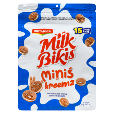 Britannia Milk Flavoured Smiley Sandwich Biscuits Minis Kreemz 200 g, $2.15/100g