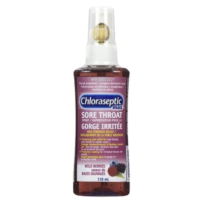 Chloraseptic Vaporisateur pour la gorge irritée puissance maximum saveur de baies sauvages 118 ml, 11,01 $/100ml