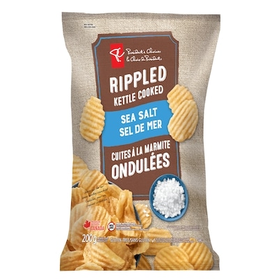 President's Choice Rippled Kettle Cooked Potato Chips Sea Salt 200 g, $1.25/100g