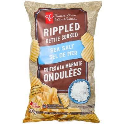 President's Choice Rippled Kettle Cooked Potato Chips Sea Salt 200 g, $1.25/100g