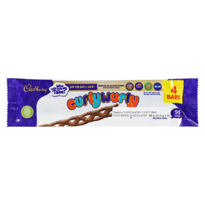 Cadbury Chocolate Candy Bar, Curly Wurly, 4 Bars 86 g, $6.38/100g