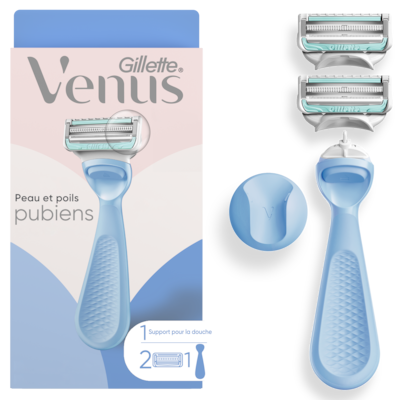Gillette Rasoirs pour la peau et les poils pubiens, pour bikini, pour femmes, rasoir intime pour femmes, rasoir pour la zone du bikini, manche de rasoir et 2 cartouches de rechange 1 ea, 24,49 $/1ch