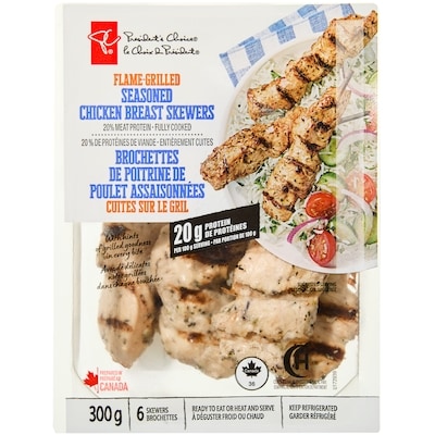 President's Choice Flame-Grilled Seasoned Chicken Breast Skewers 300 g, $4.00/100g