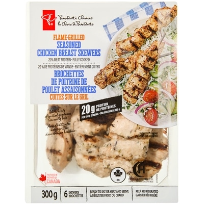 le Choix du Président Brochettes de poitrine de poulet assaisonnées cuites sur le grill 300 g, 4,00 $/100g
