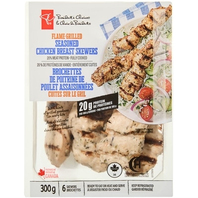 le Choix du Président Brochettes de poitrine de poulet assaisonnées cuites sur le grill 300 g, 4,00 $/100g