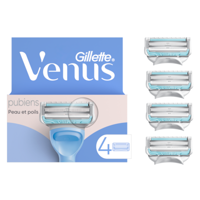Gillette Cartouches de rechange de rasoir pour la peau et les poils pubiens, têtes de rasoir pour la ligne de bikini, rasoir intime pour femmes, lames de rasage, 4 cartouches de rechange 4 ea, 6,12 $/1ch
