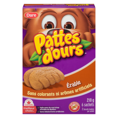 Dare Biscuits pattes d'ours érable, paquet de 6 210 g, 2,14 $/100g