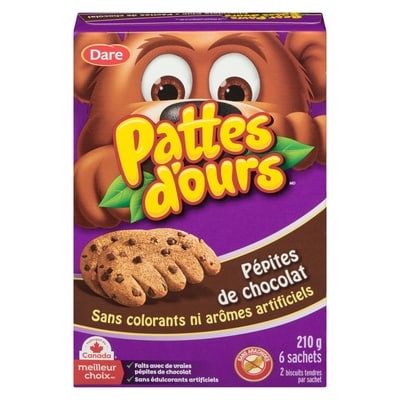 Dare Biscuits Pattes d’ours pépites de chocolat 210 g, 1,90 $/100g