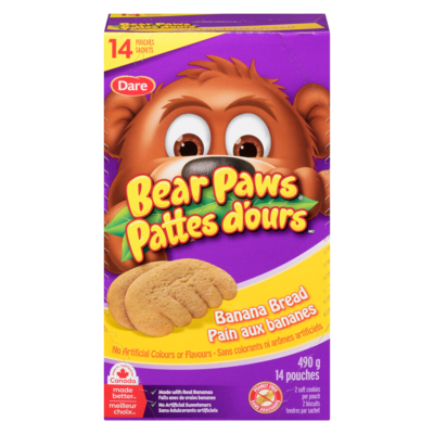 Dare Bear Paw Cookies, Banana Bread, 14 Pouches 490 g, $1.12/100g