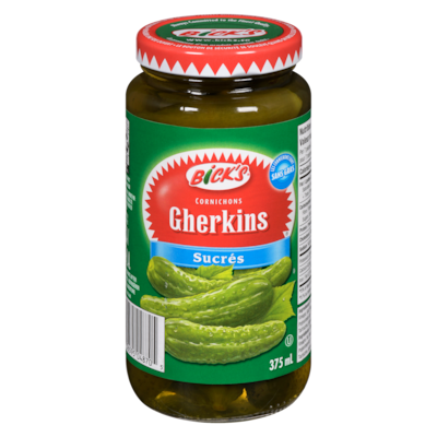 Bick’s Cornichons gherkins sucrés 375 ml, 1,73 $/100ml