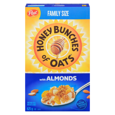 Post Sweetened Cereal With Oats & Honey With Almonds Family Size 625 g, $1.12/100g