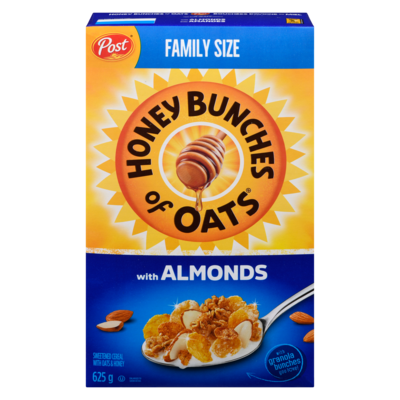 Post Sweetened Cereal With Oats & Honey With Almonds Family Size 625 g, $1.57/100g