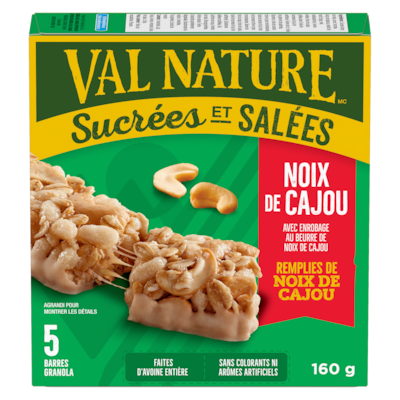 Nature Valley Barres granola sucrées et salées noix de cajou 160 g, 1,88 $/100g