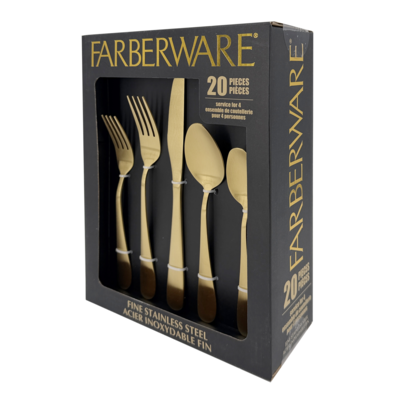 Farberware Matte Gold 20PC Flatware Set - Capri 20 ea, $2.00/1ea