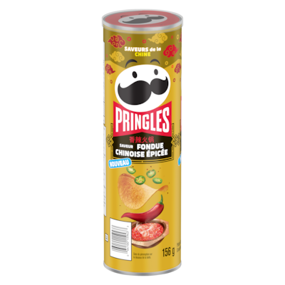 Pringles Croustilles saveur fondue chinoise épicée 156 g, 2,56 $/100g