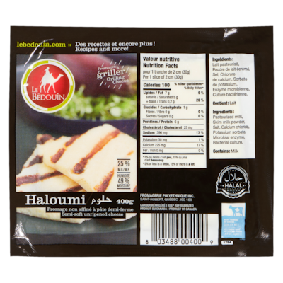 null Fromage non affiné à pâte demi-ferme haloumi 25 % m.g. 400 g, 3,50 $/100g