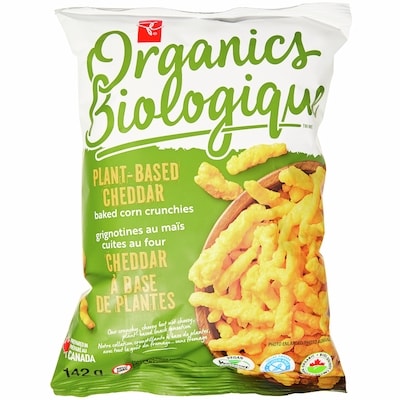 PC Organics Plant-Based Baked Corn Crunchies, Cheddar 142 g, $2.46/100g