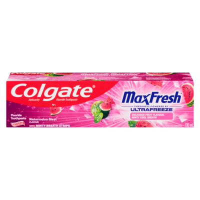 Colgate Anticavity Fluoride Toothpaste Watermelon Blast Flavour With Minty Breath Strips 130 ml, $5.38/100ml