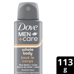 Dove Deodorant Spray Whole Body Shea Butter + Cedar 113 g, $16.81/100g