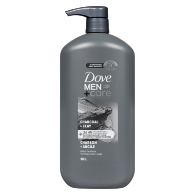 Dove Gommage corps + visage charbon + argile 950 ml, 1,37 $/100ml