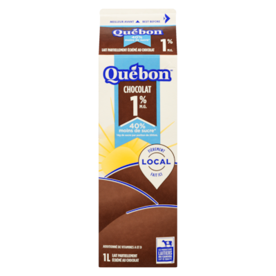 QUÉBON Lait partiellement écrémé au chocolat 1 % m.g. 1 l, 0,50 $/100ml