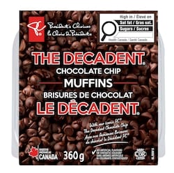 President's Choice The Decadent® Chocolate Chip Muffins 360 g, $1.67/100g